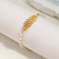 304 Stainless Steel Imitation Pearl 18K Gold Plated Elegant Lady Classic Style Beaded Plating Four Leaf Clover Angel Palm Artificial Pearls Bracelets sku image 4
