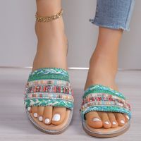 Women's Vacation Bohemian Color Block Open Toe Slides Slippers main image 2