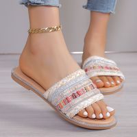 Women's Vacation Bohemian Color Block Open Toe Slides Slippers main image 3