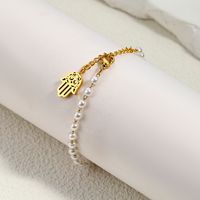 304 Stainless Steel Imitation Pearl 18K Gold Plated Elegant Lady Classic Style Beaded Plating Four Leaf Clover Angel Palm Artificial Pearls Bracelets sku image 2