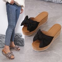Women's Casual Solid Color Leopard Bowknot Round Toe Wedge Slippers main image 4
