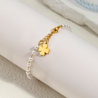 304 Stainless Steel Imitation Pearl 18K Gold Plated Elegant Lady Classic Style Beaded Plating Four Leaf Clover Angel Palm Artificial Pearls Bracelets sku image 3