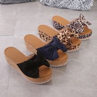 Women's Casual Solid Color Leopard Bowknot Round Toe Wedge Slippers main image 6