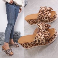 Women's Casual Solid Color Leopard Bowknot Round Toe Wedge Slippers main image 5