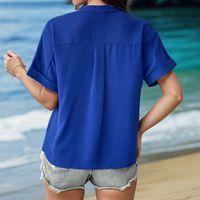 Women's Blouse Short Sleeve T-Shirts Pocket Simple Style Solid Color main image 3