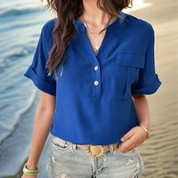 Women's Blouse Short Sleeve T-Shirts Pocket Simple Style Solid Color main image 4