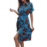 Women's Shirt Dress Vacation Lace-up Type Turndown Printing Short Sleeve Printing Midi Dress Holiday Daily main image 2