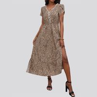 Women's Regular Dress Elegant V Neck Printing Lace Short Sleeve Leopard Midi Dress Daily Beach main image 1