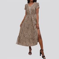 Women's Regular Dress Elegant V Neck Printing Lace Short Sleeve Leopard Midi Dress Daily Beach main image 6