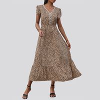Women's Regular Dress Elegant V Neck Printing Lace Short Sleeve Leopard Midi Dress Daily Beach main image 2