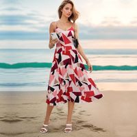 Women's Strap Dress Vacation V Neck Printing Contrast Binding Sleeveless Geometric Midi Dress Daily Beach main image 1