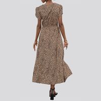 Frau Normales Kleid Elegant V-Ausschnitt Drucken Spitze Kurzarm Leopard Midi-Kleid Täglich Strand main image 5