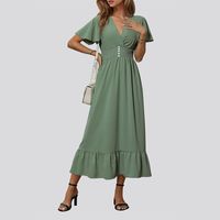Frau Normales Kleid Einfacher Stil V-Ausschnitt Kurzarm Einfarbig Midi-Kleid Täglich main image 4
