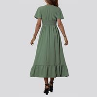 Frau Normales Kleid Einfacher Stil V-Ausschnitt Kurzarm Einfarbig Midi-Kleid Täglich main image 5