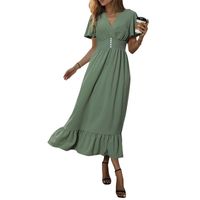 Frau Normales Kleid Einfacher Stil V-Ausschnitt Kurzarm Einfarbig Midi-Kleid Täglich main image 2