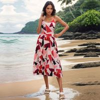 Women's Strap Dress Vacation V Neck Printing Contrast Binding Sleeveless Geometric Midi Dress Daily Beach main image 5