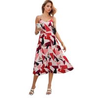 Women's Strap Dress Vacation V Neck Printing Contrast Binding Sleeveless Geometric Midi Dress Daily Beach main image 2