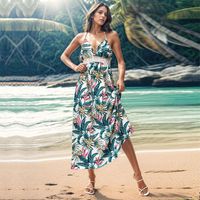 Women's Strap Dress Vacation V Neck Printing Lace Sleeveless Tropical Midi Dress Holiday Daily Beach main image 5