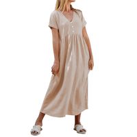 Frau Normales Kleid Einfacher Stil V-Ausschnitt Taste Kurzarm Einfarbig Midi-Kleid Ferien Strand main image 2