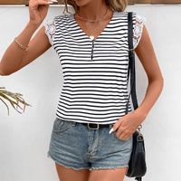 Women's T-shirt Short Sleeve T-Shirts Printing Lace Simple Style Stripe main image 2