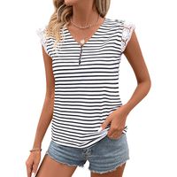 Women's T-shirt Short Sleeve T-Shirts Printing Lace Simple Style Stripe main image 5