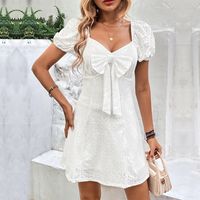 Women's Regular Dress Elegant Square Neck Backless Short Sleeve Solid Color Bow Knot Knee-Length Holiday Daily Date main image 3
