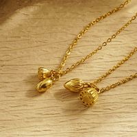 304 Stainless Steel 18K Gold Plated IG Style Lady Modern Style Lotus Lotus Seedpod Bracelets Necklace main image 9