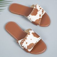 Women's Casual Cow Pattern Leopard Round Toe Slides Slippers sku image 3