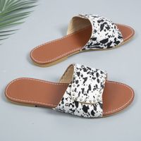 Women's Casual Cow Pattern Leopard Round Toe Slides Slippers sku image 17