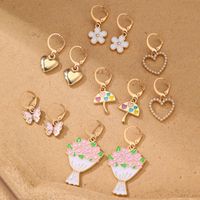 6 Pairs Cute Sweet Star Flower Enamel Alloy Drop Earrings main image 3