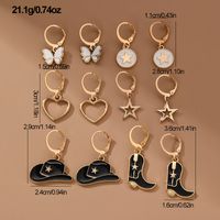 6 Pairs Cute Sweet Star Flower Enamel Alloy Drop Earrings main image 7