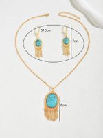 Copper 18K Gold Plated Simple Style Classic Style Plating Inlay Oval Turquoise Earrings Necklace Jewelry Set main image 7