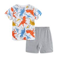 Summer New Boys' Suit Knitted Cotton European And American Style Children Cartoon Dinosaur Printed Short Sleeve Pullover Two Pieces main image 1