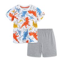 Summer New Boys' Suit Knitted Cotton European And American Style Children Cartoon Dinosaur Printed Short Sleeve Pullover Two Pieces sku image 2