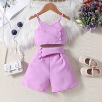 Casual Cute Solid Color Cotton Girls Clothing Sets main image 1
