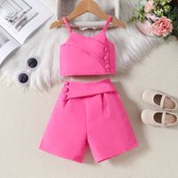 Casual Cute Solid Color Cotton Girls Clothing Sets main image 5