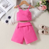 Casual Cute Solid Color Cotton Girls Clothing Sets sku image 8