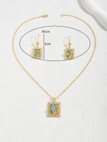 Copper 18K Gold Plated Elegant Vintage Style Lady Inlay Water Droplets Rose Turquoise Rhinestones Earrings Necklace main image 3