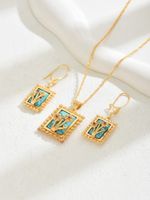 Copper 18K Gold Plated Elegant Vintage Style Lady Inlay Water Droplets Rose Turquoise Rhinestones Earrings Necklace main image 5