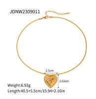 304 Stainless Steel 18K Gold Plated Retro Heart Shape Pendant Necklace main image 2