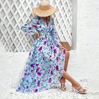 Women's Regular Dress Vacation V Neck Printing Long Sleeve Flower Maxi Long Dress Daily Beach main image 3