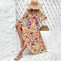 Femmes Robe Régulière Vacances Col En V Impression Manche Longue Fleur Maxi Longue Robe Du Quotidien Plage main image 4