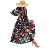Women's Regular Dress Vacation V Neck Printing Long Sleeve Flower Maxi Long Dress Daily Beach main image 2