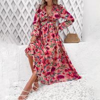Women's Regular Dress Vacation V Neck Printing Long Sleeve Flower Maxi Long Dress Daily Beach main image 5