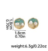 1 Pair IG Style Beach Round Enamel Inlay Copper Freshwater Pearl 18K Gold Plated Silver Plated Ear Studs main image 2