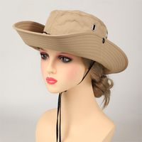 Women's Sports Solid Color Elastic Drawstring Design Wide Eaves Bucket Hat main image 3