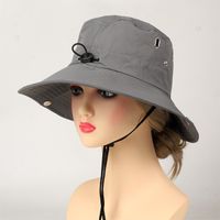 Women's Sports Solid Color Elastic Drawstring Design Wide Eaves Bucket Hat main image 5