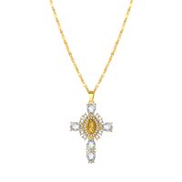 Wholesale IG Style Shiny Human Cross 304 Stainless Steel Brass Inlay 18K Gold Plated Zircon Pendant Necklace main image 8