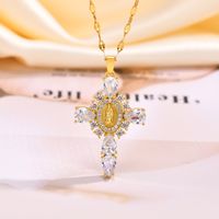 Wholesale IG Style Shiny Human Cross 304 Stainless Steel Brass Inlay 18K Gold Plated Zircon Pendant Necklace main image 4