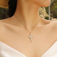 Wholesale IG Style Shiny Human Cross 304 Stainless Steel Brass Inlay 18K Gold Plated Zircon Pendant Necklace main image 3